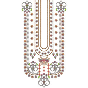 Elegant Floral and Ornamental U-Neckline Embroidery Design