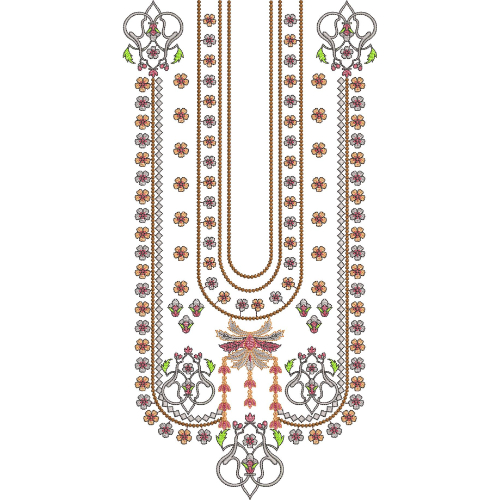 Elegant Floral and Ornamental U-Neckline Embroidery Design