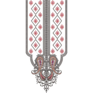 Elegant Paisley and Floral Geometric Neckline Embroidery Design