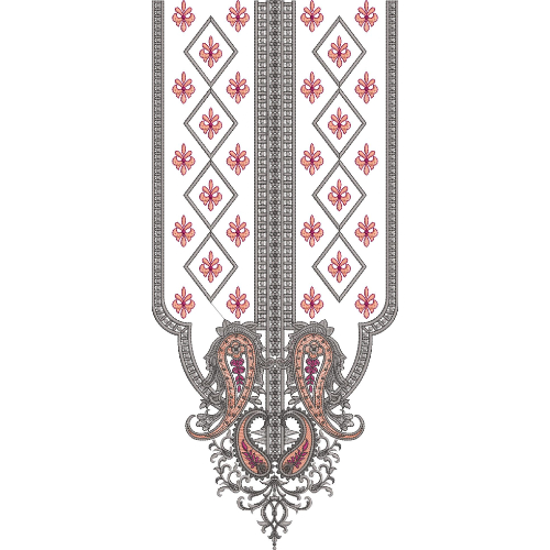 Elegant Paisley and Floral Geometric Neckline Embroidery Design