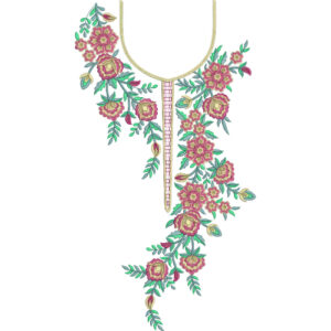 Elegant Multicolor Floral U-Neckline Embroidery Design