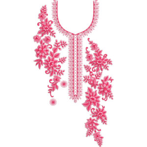 Elegant Pink Floral U-Neckline Embroidery Design