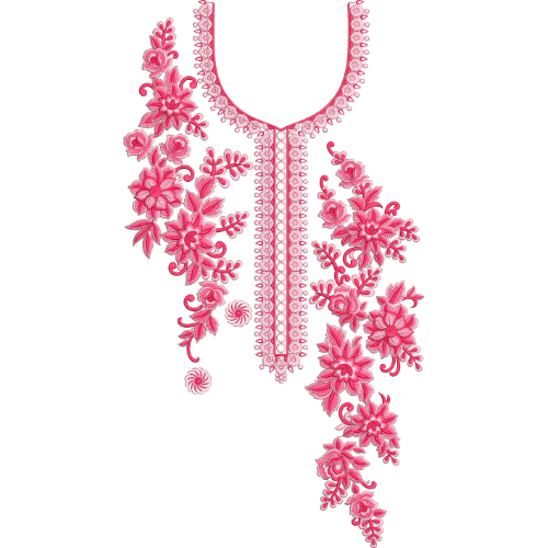 Elegant Pink Floral U-Neckline Embroidery Design