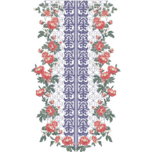 Elegant Blue and Coral Rose Floral Neckline Embroidery Design