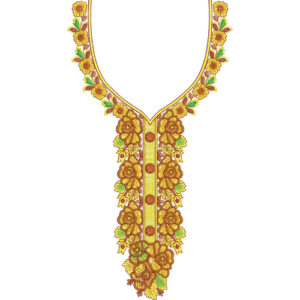 Elegant Golden Floral V-Neckline Embroidery Design