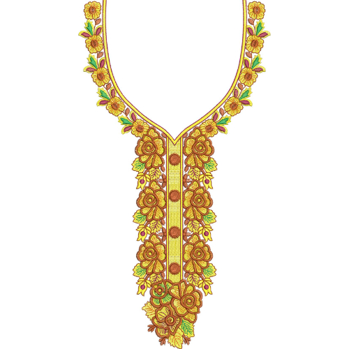 Elegant Golden Floral V-Neckline Embroidery Design