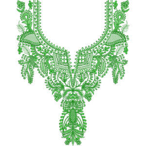Elegant Green Floral and Paisley V-Neckline Embroidery Design