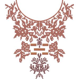 Elegant Rust Red Geometric Floral U-Neckline Embroidery Design