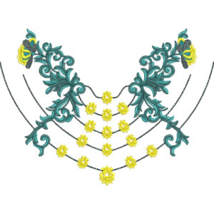 Elegant Teal and Yellow Floral Necklace Embroidery Design