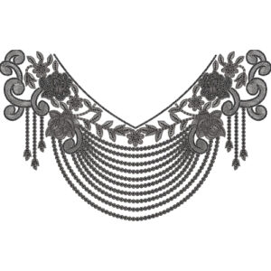 Elegant Black Floral and Draped Chain Necklace Embroidery Design