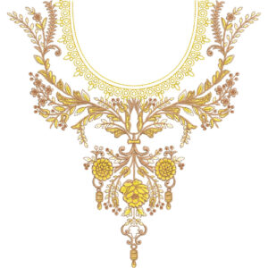 Elegant Golden Floral U-Neckline Embroidery Design