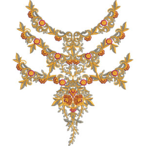Elegant Golden Floral and Paisley Necklace Embroidery Design