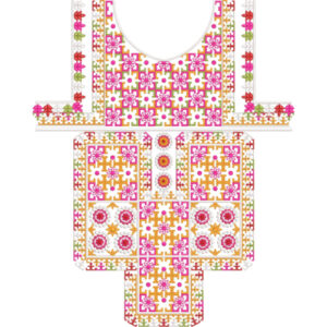 Vibrant Pink and Gold Geometric Floral Neckline Embroidery Design