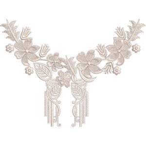 Elegant Beige Floral Lace V-Neckline Embroidery Design