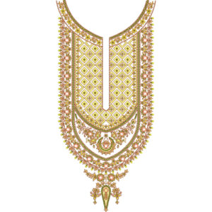 Elegant Golden Floral and Geometric U-Neckline Embroidery Design