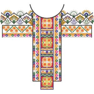 Colorful Geometric Floral U-Neckline Embroidery Design