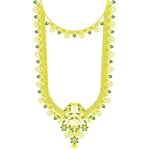 Elegant Yellow and Green Floral U-Neckline Embroidery Design