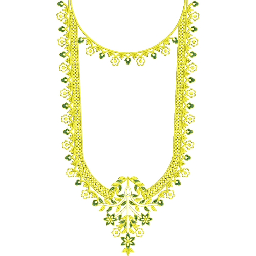 Elegant Yellow and Green Floral U-Neckline Embroidery Design