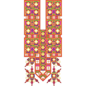 Vibrant Multicolor Geometric Embroidery Neckline Design