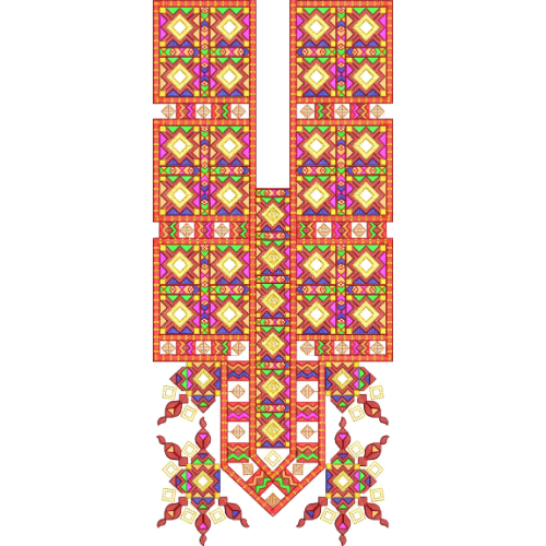 Vibrant Multicolor Geometric Embroidery Neckline Design