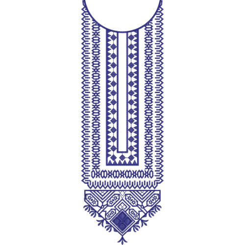 Elegant Blue Geometric and Ornamental Neckline Embroidery Design