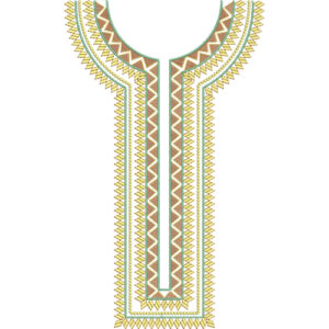 Elegant Green and Gold Geometric U-Neckline Embroidery Design