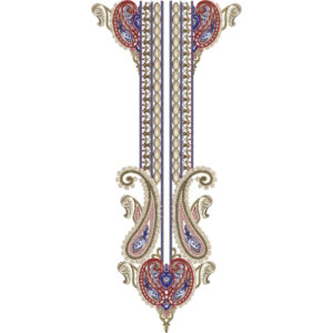 Elegant Multicolor Paisley and Ornamental Neckline Embroidery Design