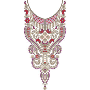 Elegant Paisley and Floral Multicolor Neckline Embroidery Design