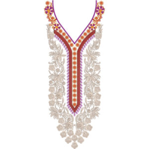 Elegant Purple and Gold Floral V-Neckline Embroidery Design