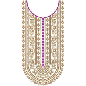 Elegant Gold and Purple Floral U-Neckline Embroidery Design