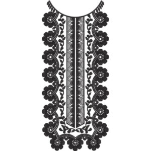 Elegant Black Floral and Geometric U-Neckline Embroidery Design