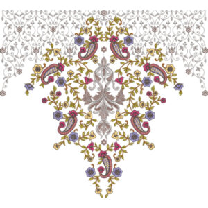 Elegant Paisley and Floral Embroidery Neckline Design