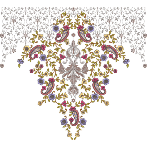 Elegant Paisley and Floral Embroidery Neckline Design