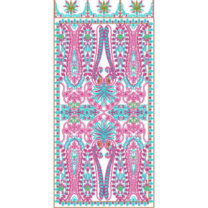 Vibrant Pink and Turquoise Geometric Floral Embroidery Neckline Design