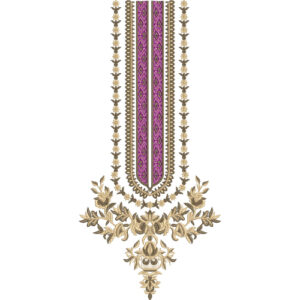 Elegant Purple and Gold Floral Neckline Embroidery Design