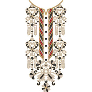 Elegant Black, Gold and Red Geometric Floral Neckline Embroidery Design