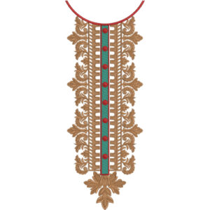 Elegant Brown and Red Floral U-Neckline Embroidery Design