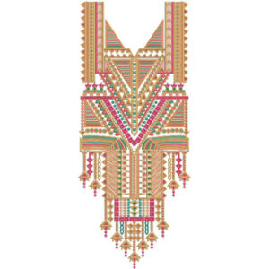 Vibrant Multicolor Geometric Tribal Neckline Embroidery Design