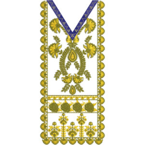 Elegant Blue and Gold Floral V-Neckline Embroidery Design