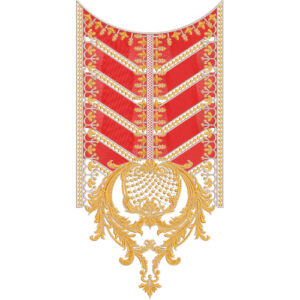 Elegant Red and Gold Chevron Floral Neckline Embroidery Design