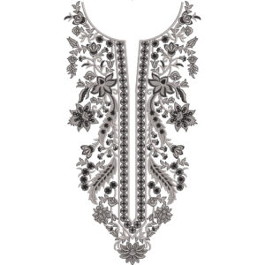 Elegant Black and Gray Floral U-Neckline Embroidery Design