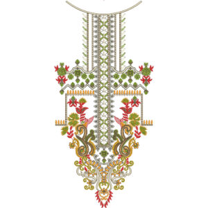 Elegant Multicolor Paisley and Floral Geometric Neckline Embroidery Design