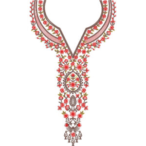 Elegant Red Floral V-Neckline Embroidery Design