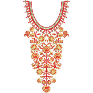 Elegant Red and Gold Floral U-Neckline Embroidery Design