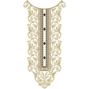 Elegant Gold and Black Ornamental Floral U-Neckline Embroidery Design