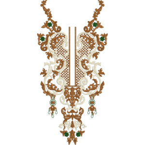 Elegant Brown and Green Paisley Floral Neckline Embroidery Design