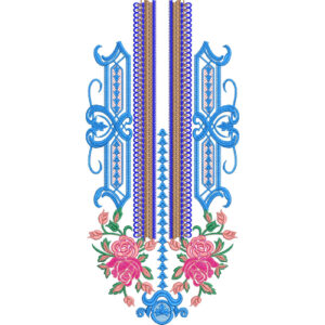 Elegant Blue and Pink Floral Geometric Neckline Embroidery Design