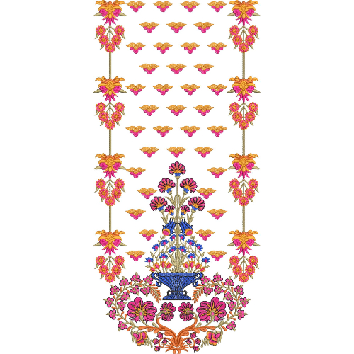 Elegant Multicolor Floral Basket Neckline Embroidery Design