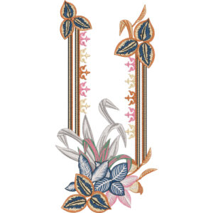Elegant Blue and Orange Floral Leaf Embroidery Neckline Design