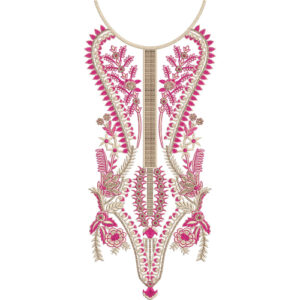 Elegant Pink and Gold Floral V-Neckline Embroidery Design